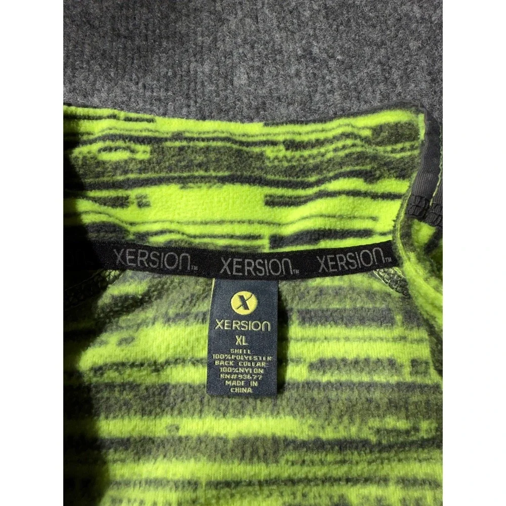 Xersion Mens XL Fleece Quarter Zip Pullover Neon Lime Green Space Dye Mock Neck